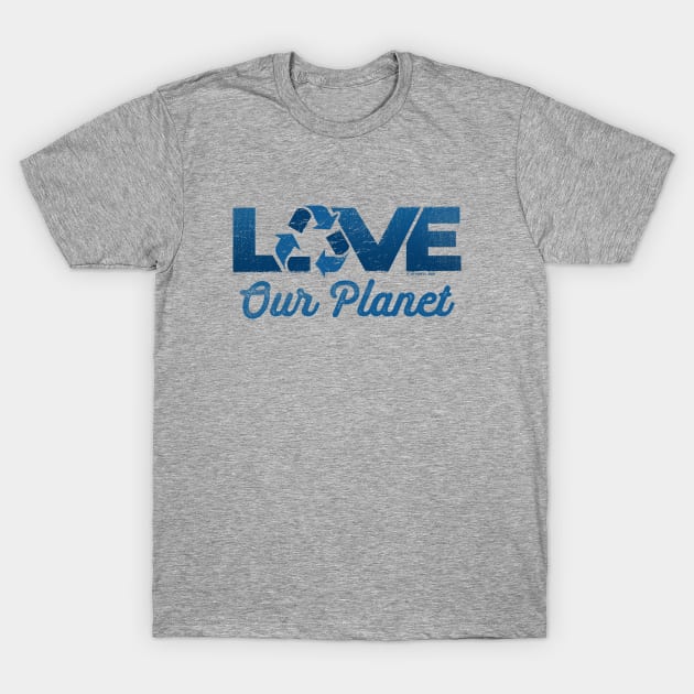 Love Our Planet, Reuse, Recycle in Navy Blue T-Shirt by Jitterfly